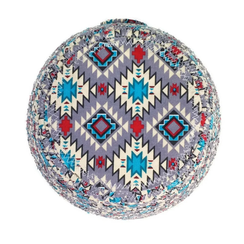 Handcrafted Southwest Fabric Wrapped Rope Bowl Multicolor Arrowhead Boho Decor